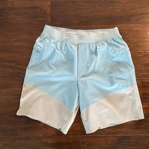 Lululemon Mens Athletic Swim Shorts, Light blue and grey, 8" inseam, size large